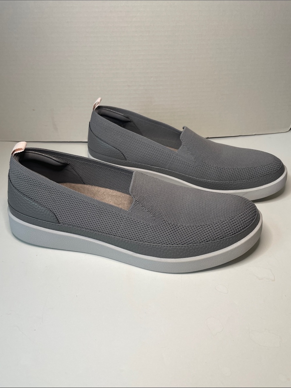 Vionic  Women's Size 12 Gray Slip-On Knit Loafers with Contrast White Sole
